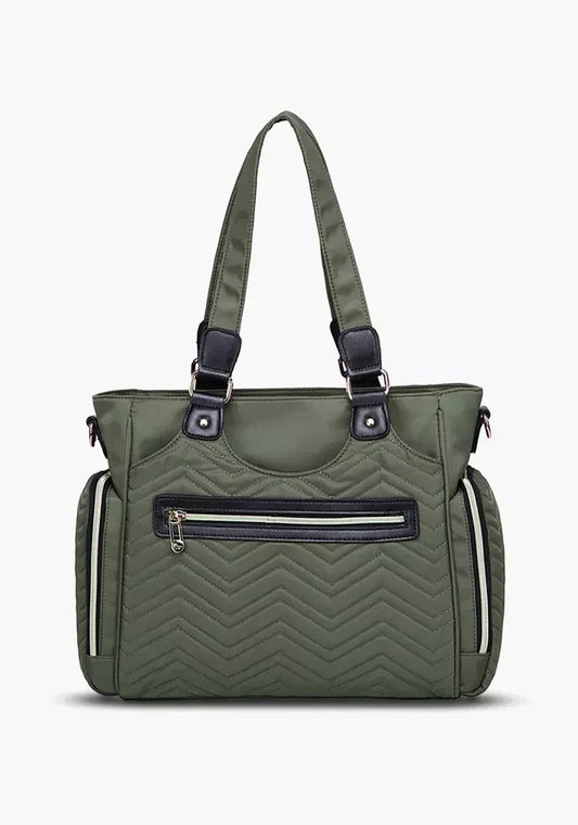Matilda Baby Diaper Bag Tote – Quilted Color - Block Large Capacity Nursery Organizer with Double - Insulated Bottle Pockets, Piece of 1 - Adenzo Comfies