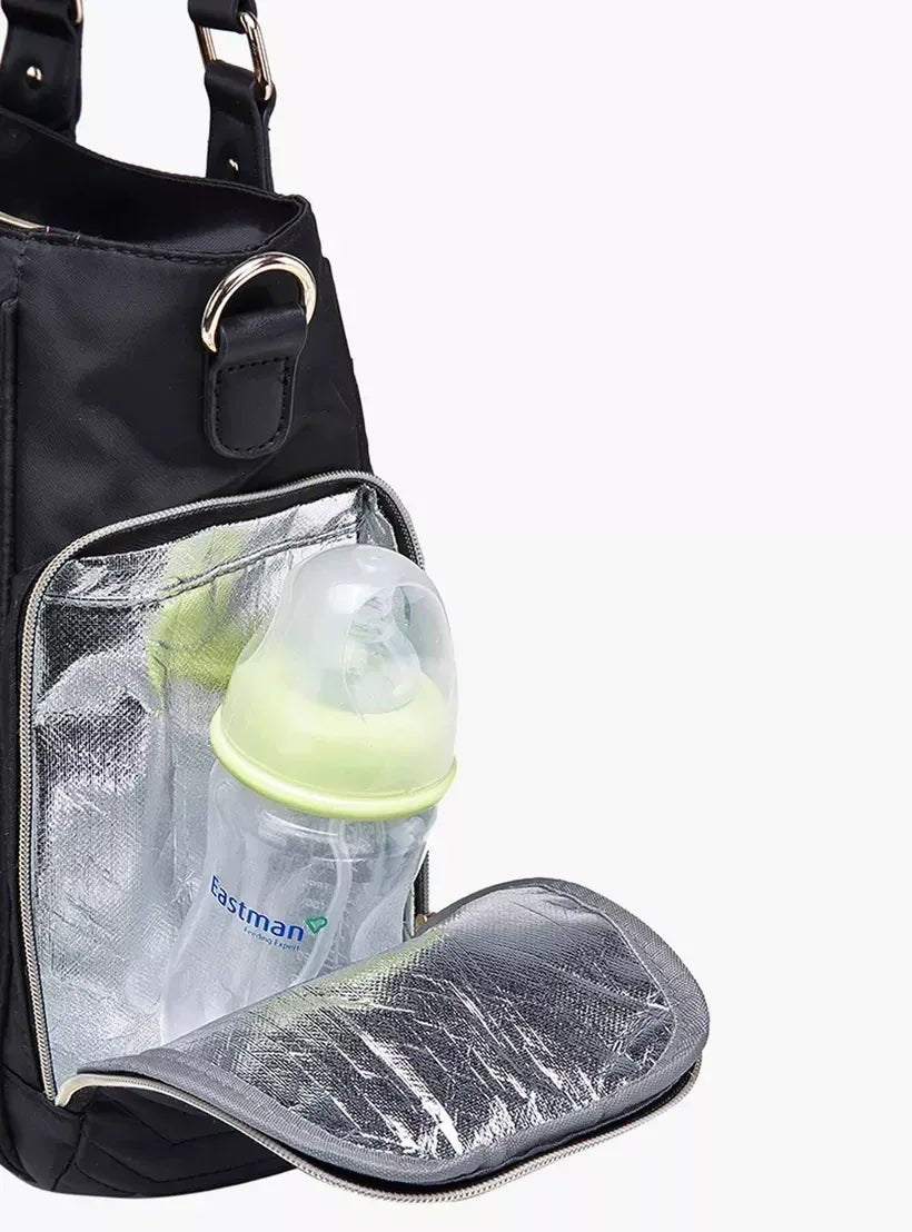 Matilda Baby Diaper Bag Tote – Quilted Color - Block Large Capacity Nursery Organizer with Double - Insulated Bottle Pockets, Piece of 1 - Adenzo Comfies