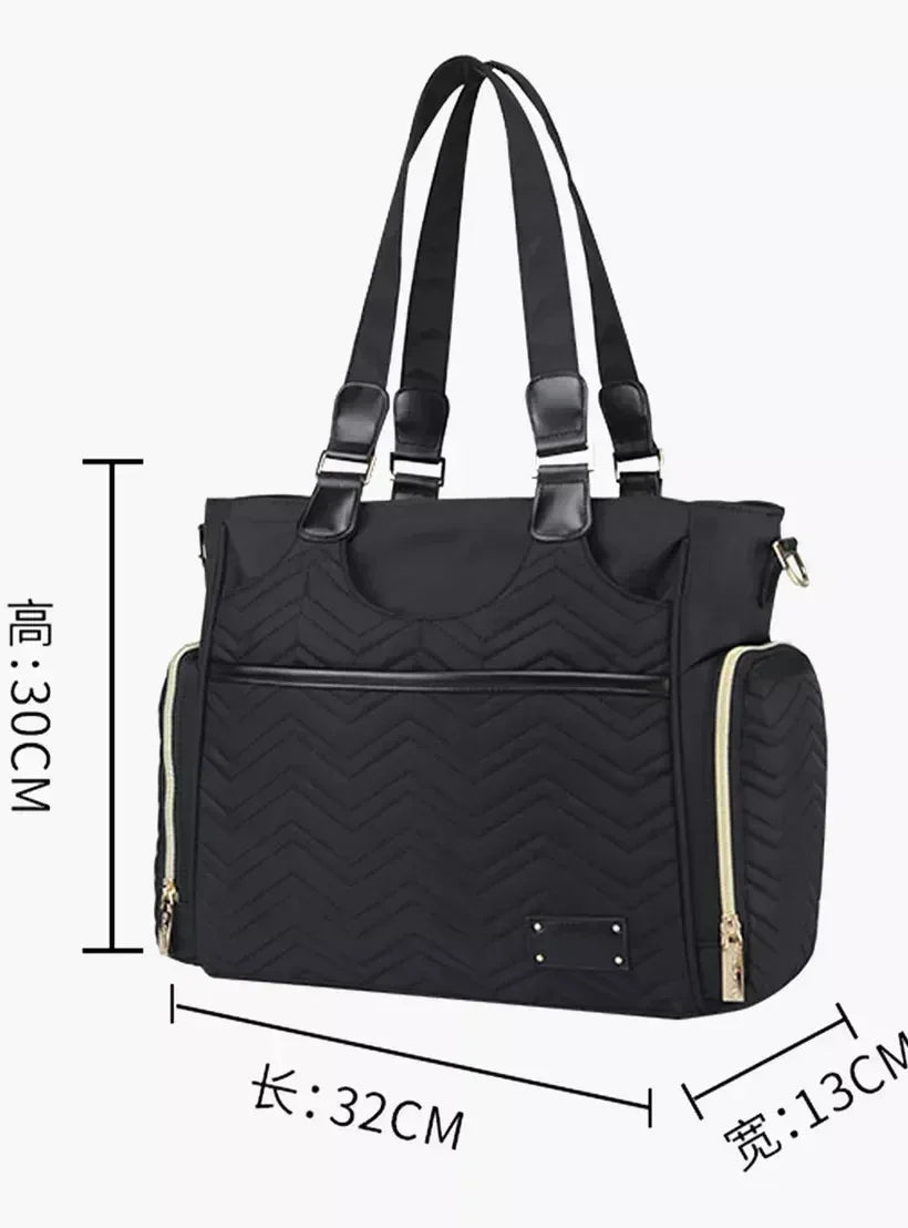 Matilda Baby Diaper Bag Tote – Quilted Color - Block Large Capacity Nursery Organizer with Double - Insulated Bottle Pockets, Piece of 1 - Adenzo Comfies