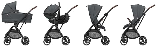 Maxi-Cosi Leona² Pram, 0-4 Years, 0-22 kg, Feather-Light, Super Compact Buggy, Reversible Seat, One Handed Foldable, 3 Reclining Positions, Flat Reclining Position, Easy-In Straps, Twillic Graphite