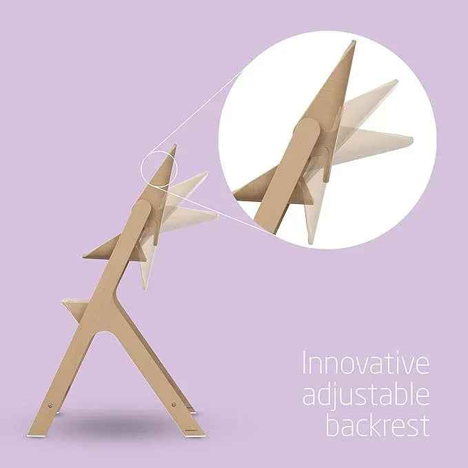 Maxi - Cosi Nesta Highchair in its natural wood finish, a stylish, adjustable wooden highchair designed to grow with a child from newborn to adult - Adenzo Comfies