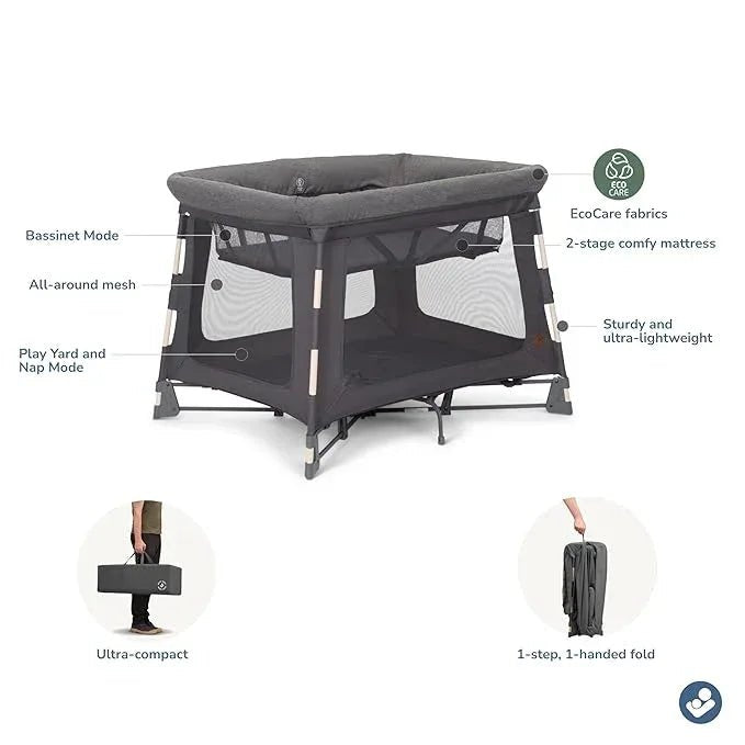 Maxi - Cosi Swift Baby Playard with Mat, Baby Playpen, Play Yard with Bassinet, Portable Playpen for Babies and Toddlers, Classic Graphite - Adenzo Comfies