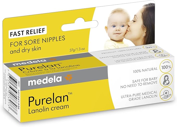 Medela Purelan Lanolin Nipple Cream, Fast Relief for Sore Nipples and Dry Skin, Made with Natural Ingredients, Hypoallergenic and Dermatologically Tested, Formulated Without Fragrance, 37 g