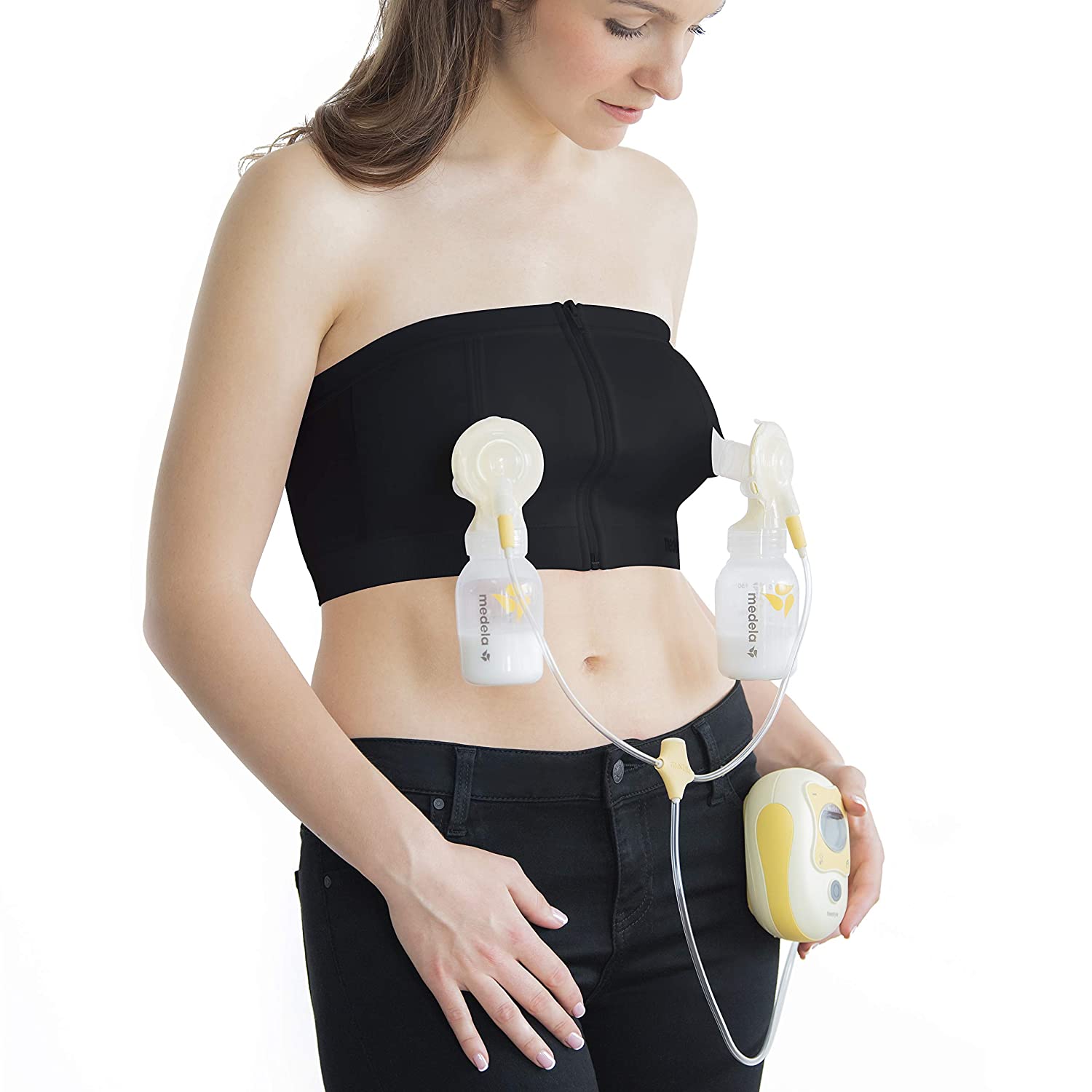 Medela Easy Expression Hands Free Pumping Bra, Black, Large, Comfortable & Adaptable with No-Slip Support for Multitasking - Adenzo Comfies