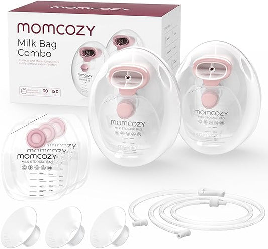 Momcozy Wearable Milk Collection Cups 5oz (2 Pack) with Storage Bags – Direct - to - Bag Breast Pump Accessories for V1 Pro, V2 Pro & Most Electric Pumps - Adenzo Comfies