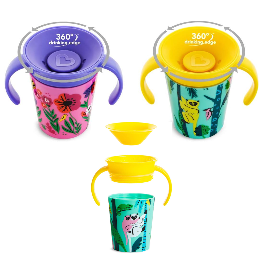 Munchkin - Miracle 360° Wildlove Trainer Cup 2pk 6oz - Lemur/Bee - Adenzo Comfies