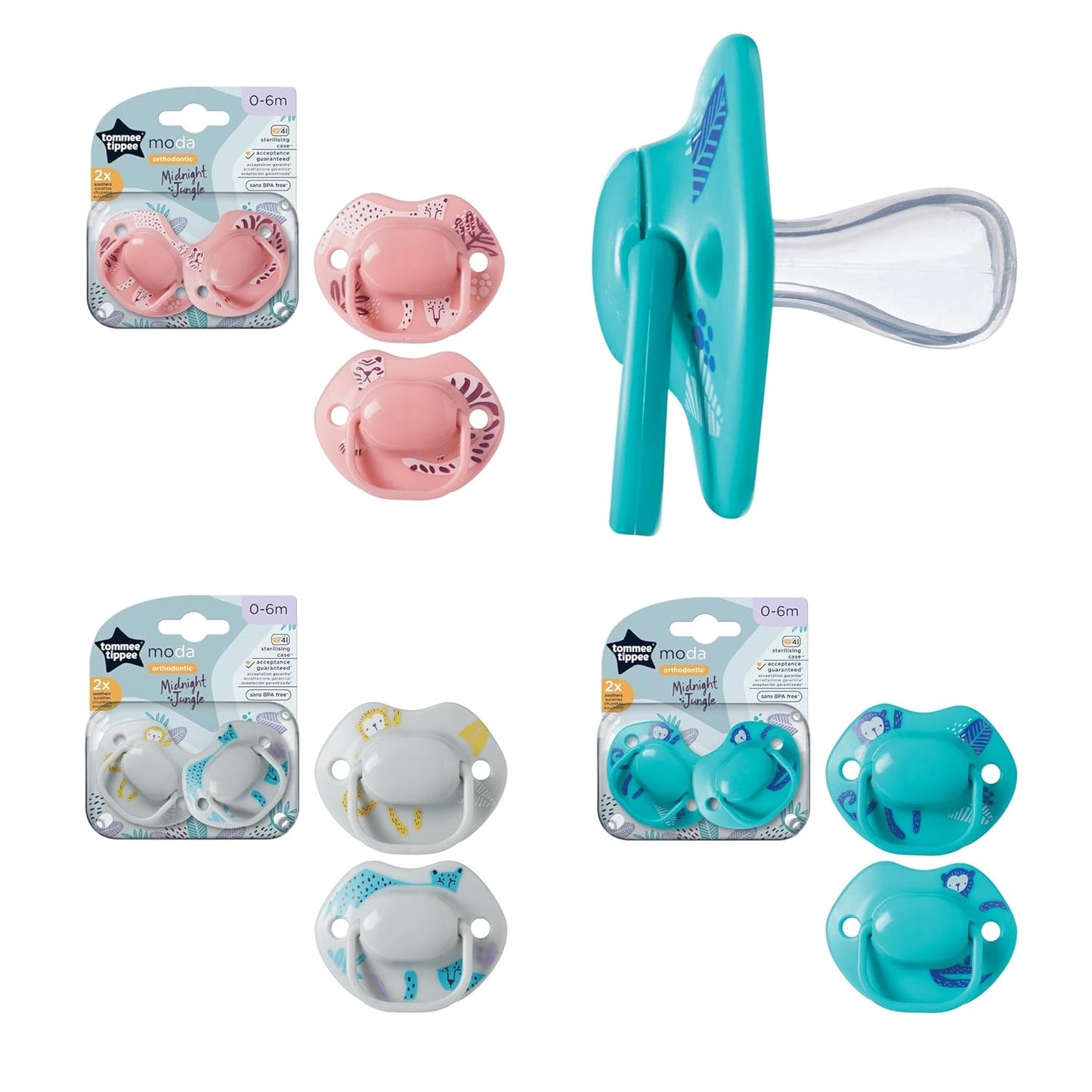 Tommee Tippee Moda Soother, 0–6m, 2 Pack, Stylish Design, BPA‑Free, Orthodontic Teat