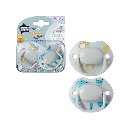 Tommee Tippee Moda Soother, 0–6m, 2 Pack, Stylish Design, BPA‑Free, Orthodontic Teat