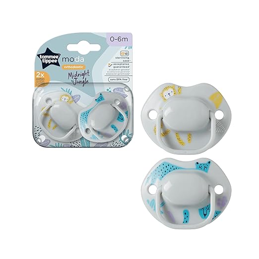Tommee Tippee Moda Soother, 0–6m, 2 Pack, Stylish Design, BPA‑Free, Orthodontic Teat