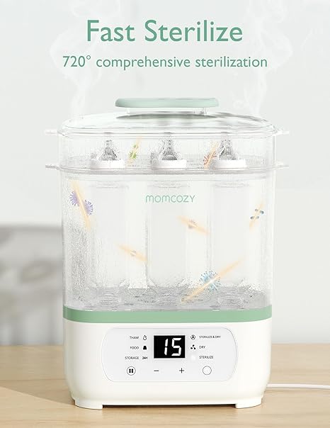 Momcozy 8-in-1 Electric Baby Bottle Sterilizer and Dryer | Steam Sterilizer for Bottles, Pump Parts & Baby Essentials