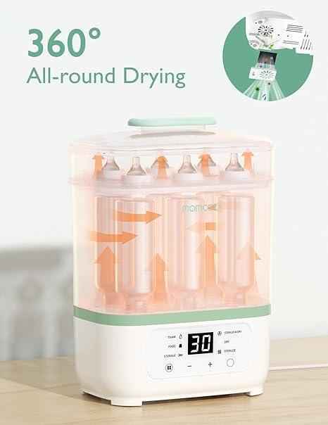 Momcozy Electric Baby Bottle Sterilizer - 8 - in - 1 Steam Sterilizer & Dryer for Bottles, Pump Parts & Baby Essentials - Adenzo Comfies