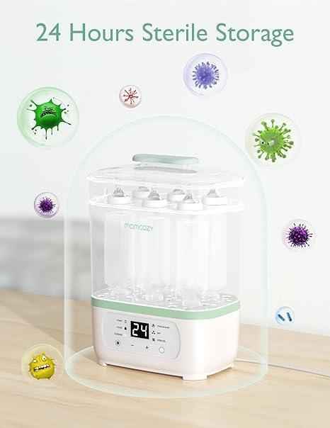 Momcozy Electric Baby Bottle Sterilizer - 8 - in - 1 Steam Sterilizer & Dryer for Bottles, Pump Parts & Baby Essentials - Adenzo Comfies