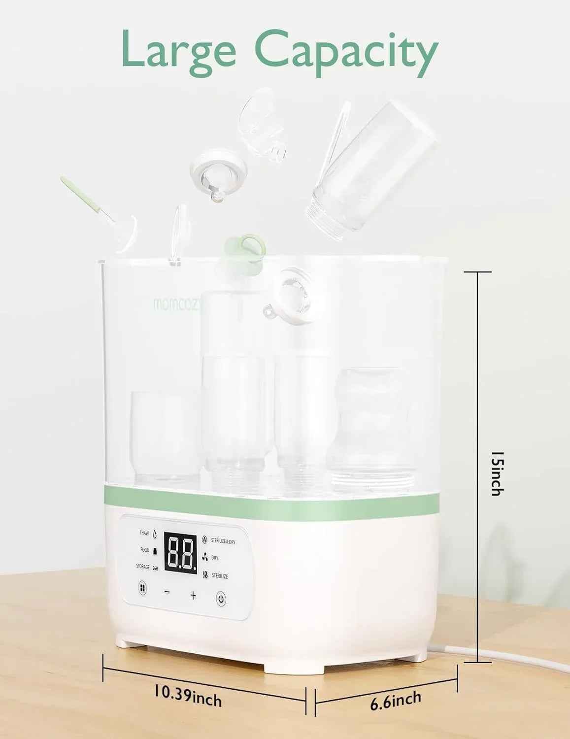 Momcozy Electric Baby Bottle Sterilizer - 8 - in - 1 Steam Sterilizer & Dryer for Bottles, Pump Parts & Baby Essentials - Adenzo Comfies