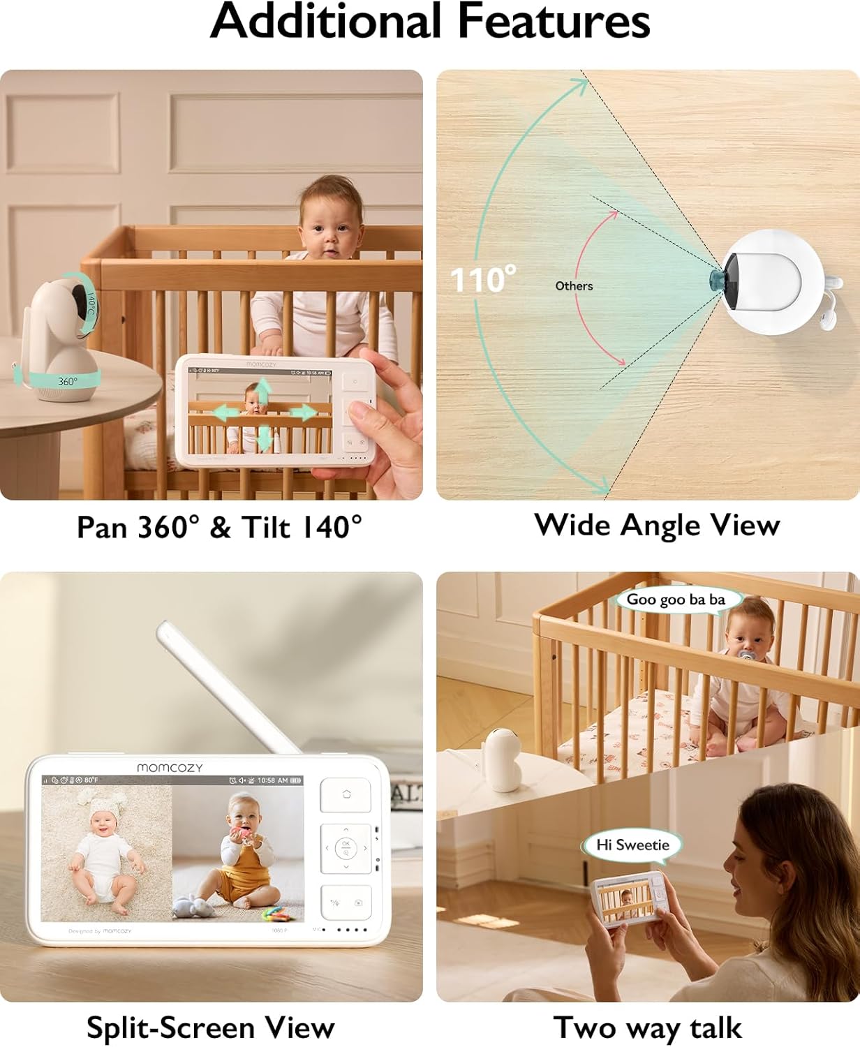 Momcozy BM03 5.5” 1080P Full HD Video Baby Monitor No WiFi – Long-Range Baby Monitor with Camera, Infrared Night Vision, 5800mAh Battery, VOX, 2-Way Audio,