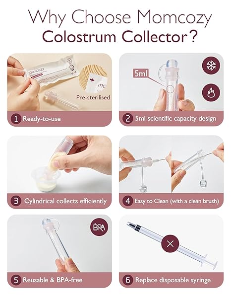 Momcozy Silicone Colostrum Collector Set – Reusable BPA-Free Colostrum Syringe Alternative for Collecting, Storing & Feeding, 5ml