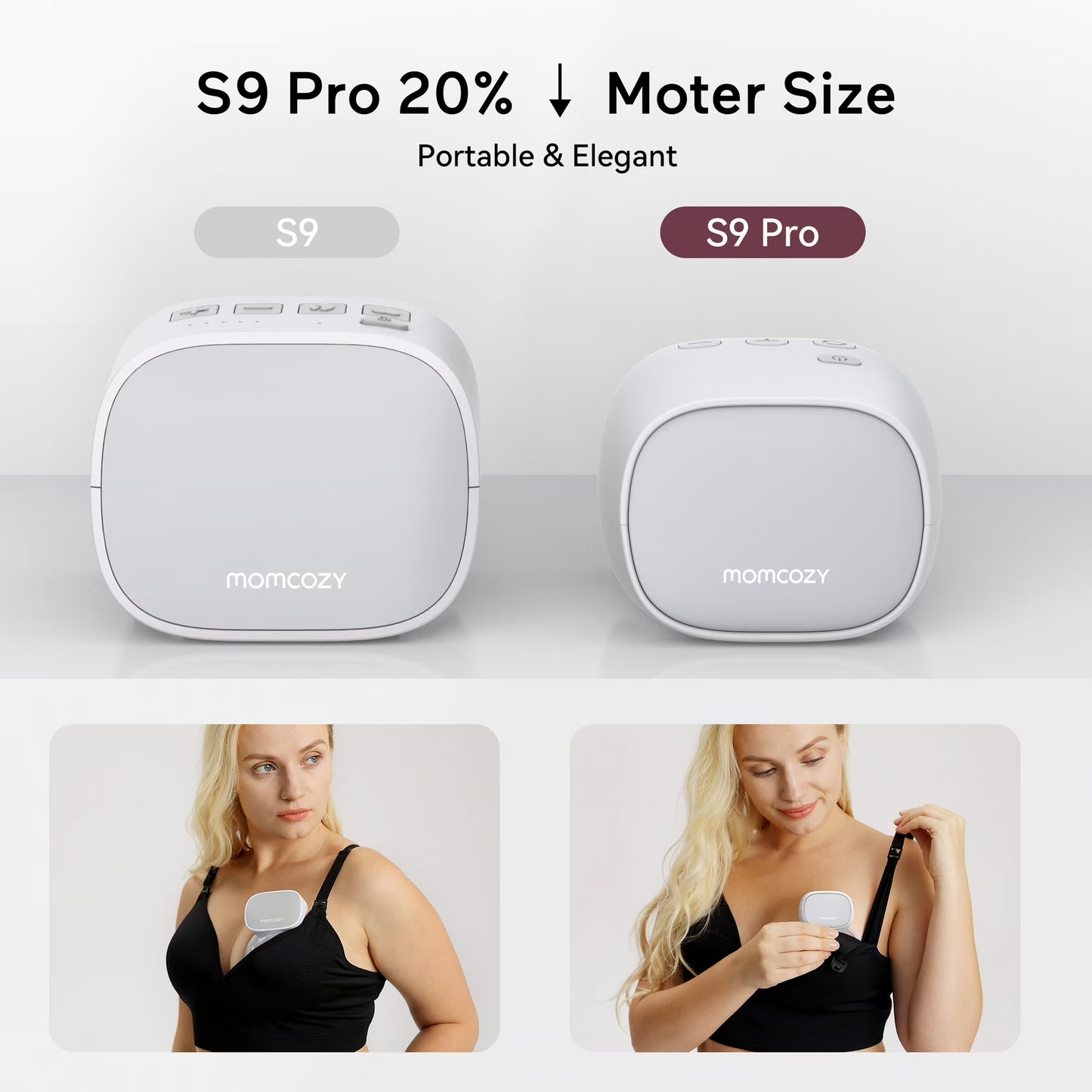 Momcozy S9 Pro Hands-Free Wearable Breast Pump, Electric Pump with 2 Modes & 9 Suction Levels, Long Battery Life, Portable & Quiet, 24mm