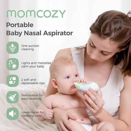 Momcozy Baby Nasal Aspirator, Strong Suction, Long Battery Life, BPA - Free Tips & Soothing Lullabies - Adenzo Comfies
