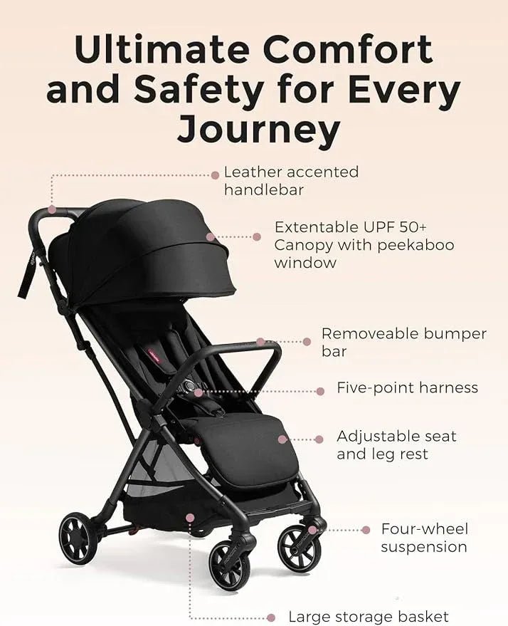 Momcozy ClickGo Lightweight Baby Stroller – Compact Travel Stroller with One‑Hand Fold, Carry‑On Approved, UPF50+ Canopy - Adenzo Comfies
