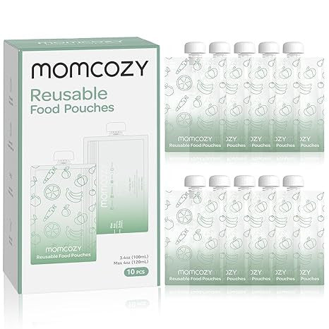 Momcozy Reusable Baby Food Pouches | 10-Pack BPA-Free, Freezer Safe, Refillable Pouches for Yogurt, Puree & Applesauce