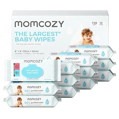 Momcozy Extra Large Baby Wipes, 99% Water Based, Unscented, Hypoallergenic Wipes for Sensitive Skin, Cleansing, Moisturizing