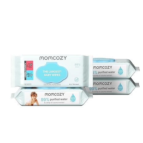Momcozy Extra Large Baby Wipes, 99% Water Based, Unscented, Hypoallergenic Wipes for Sensitive Skin, Cleansing, Moisturizing