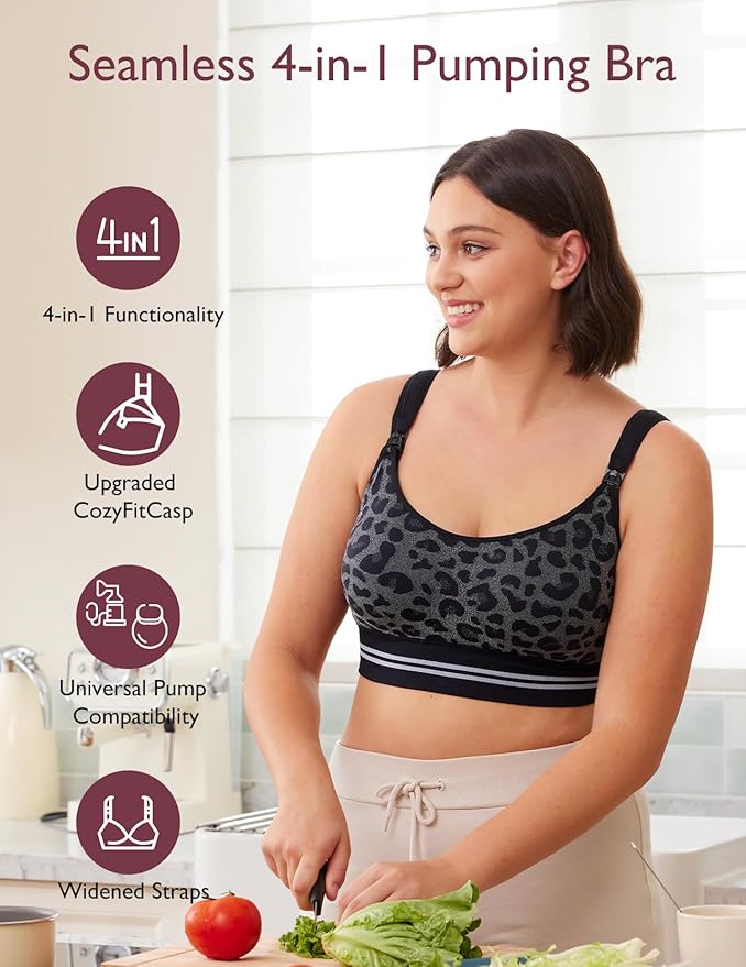 Momcozy Hands-Free Pumping Bra – Seamless Wireless Nursing & Maternity Bra with Fixed Padding, 4-in-1 for Wearable & Standard Breast Pumps - Adenzo Comfies
