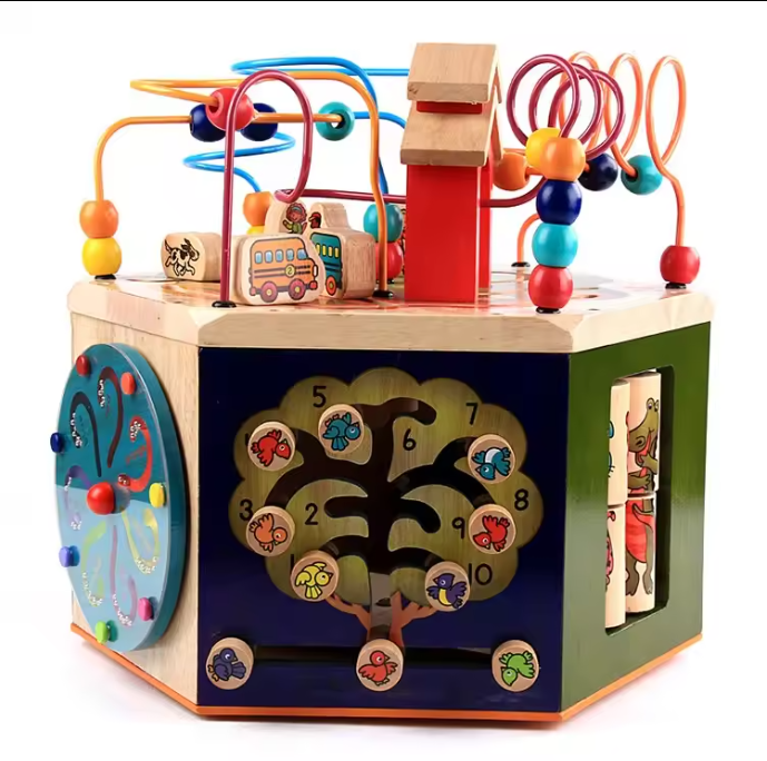 Multi Function 6 Sides Montessori Educational Mini Abacuse Maze Beads Kids Wooden Activity Cube Toy for Children. - Adenzo Comfies
