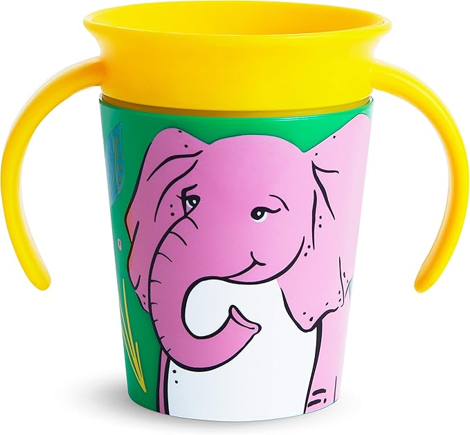 Munchkin Miracle 360° WildLove Trainer Cup| 6 oz/177 ml |Spill-Proof| BPA-Free Toddler Cup with 360° Drinking Edge - Eco-Friendly Packaging |Elephant - Adenzo Comfies