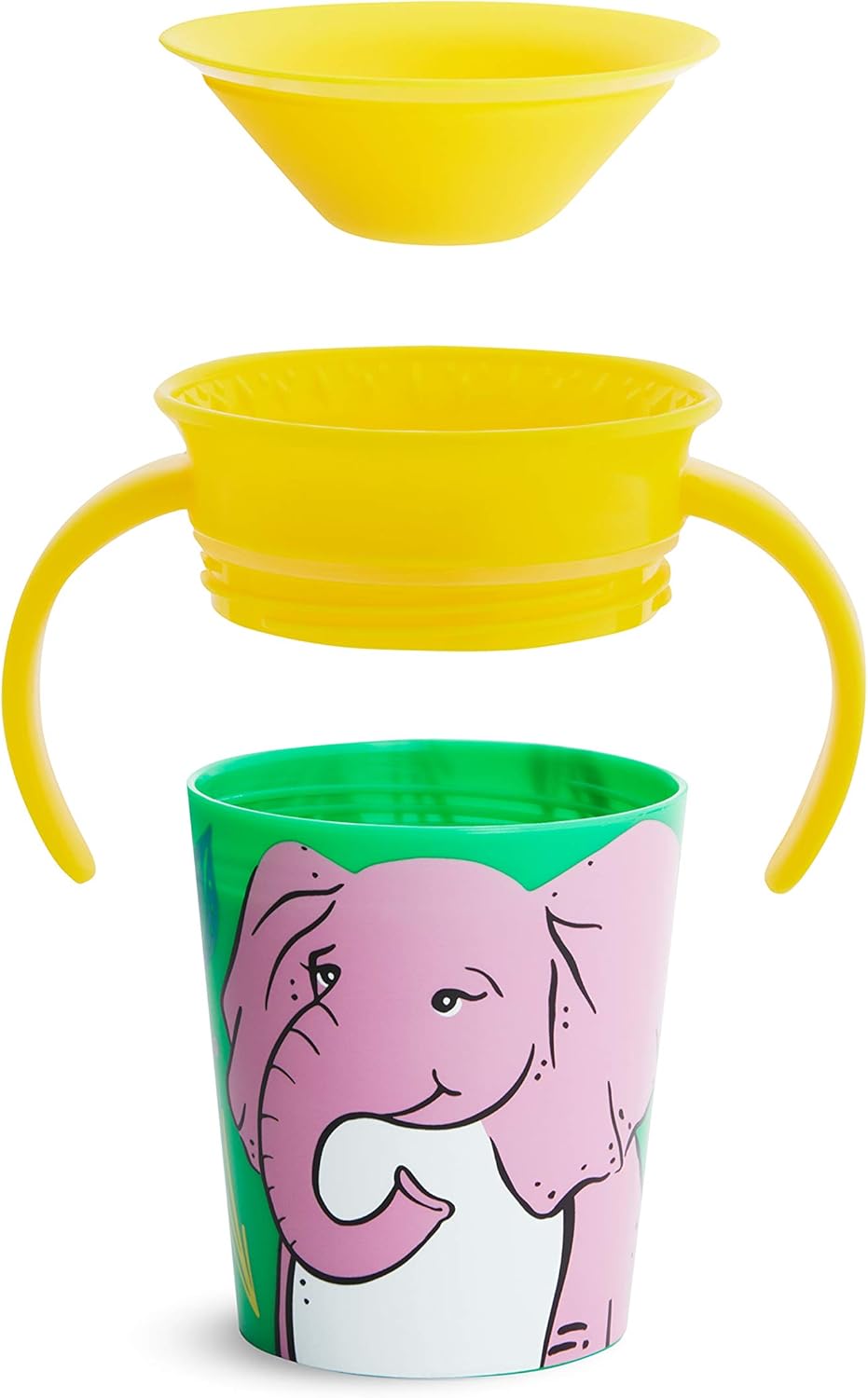 Munchkin Miracle 360° WildLove Trainer Cup| 6 oz/177 ml |Spill-Proof| BPA-Free Toddler Cup with 360° Drinking Edge - Eco-Friendly Packaging |Elephant - Adenzo Comfies