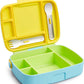 Munchkin - Bento Lunch Box for Kids and Babies, Includes Stainless Steel Utensils, BPA-Free, for Ages 18 Months and Up, Blue/Green/Yellow