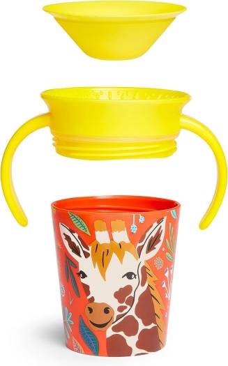 Munchkin Miracle 360° WildLove Trainer Cup| 6 oz/177 ml |Spill-Proof| BPA-Free Toddler Cup with 360° Drinking Edge - Eco-Friendly Packaging |Giraffe - Adenzo Comfies
