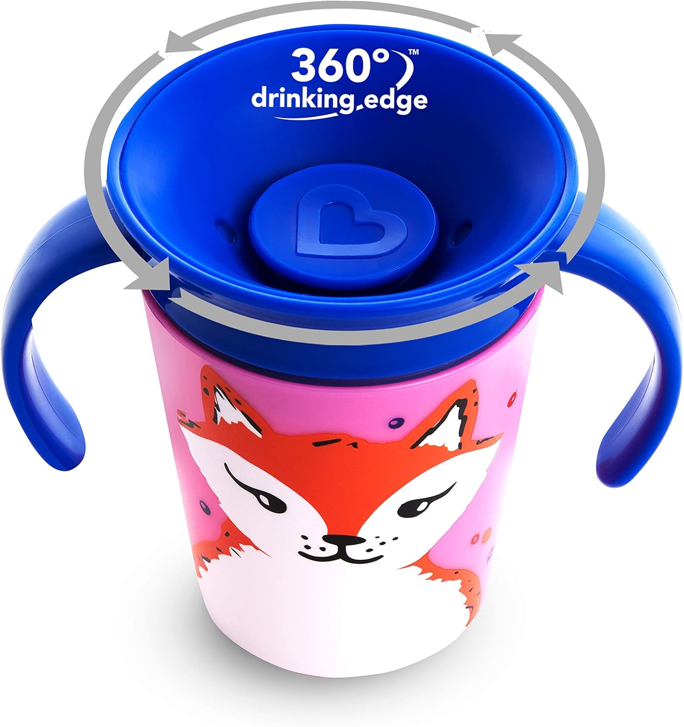 Munchkin Miracle 360° WildLove Trainer Cup| 6 oz/177 ml |Spill-Proof| BPA-Free Toddler Cup with 360° Drinking Edge - Eco-Friendly Packaging |Fox - Adenzo Comfies