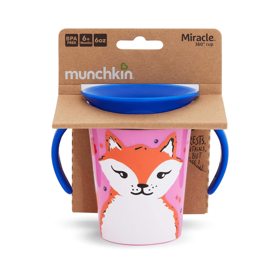 Munchkin Miracle 360° WildLove Trainer Cup| 6 oz/177 ml |Spill-Proof| BPA-Free Toddler Cup with 360° Drinking Edge - Eco-Friendly Packaging |Fox - Adenzo Comfies