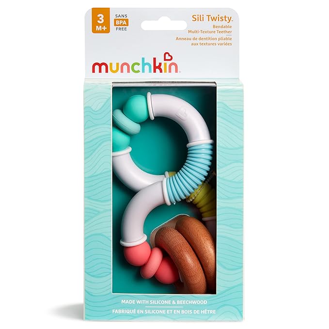 Munchkin® Sili Twisty™ - Flexible Teething Toy for Baby, Silicone and Wood, BPA Free, 3+ Months
