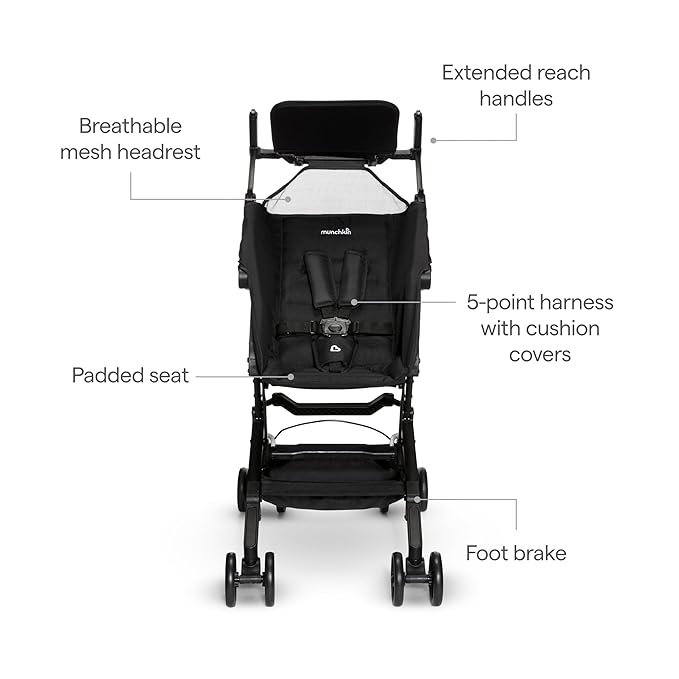 Munchkin Sparrow Travel Stroller for Babies and Toddlers, Ultra Compact and Lightweight, Ideal for Air Travel and Daily Car Commutes, Black
