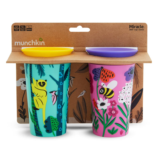 Munchkin Miracle 360˚ Wildlove Sippy Cup, 9 Ounce, Bee/Lemur, 2 Pack