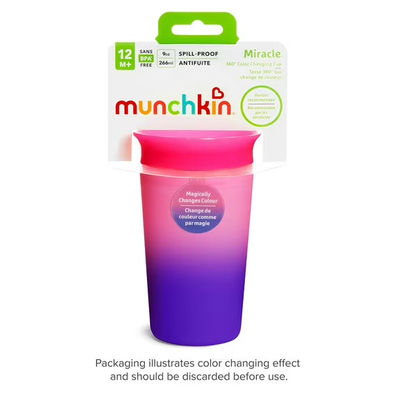 Munchkin Miracle 360˚ Color Changing Sippy Cup, 9 Ounce, Pink, 1 Pack