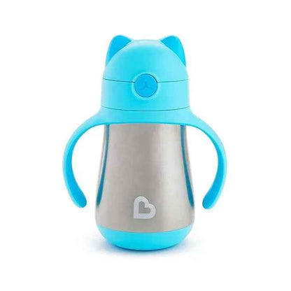 Munchkin Stainless Steel Straw Cup, Cool Cat Design, Insulated Double Walled Beaker for Kids, Toddler Sippy Cup for Babies 18+ Months, Drinking Bottle with Straw, Hot/Cold Drinks (8oz/237ml) - Adenzo Comfies