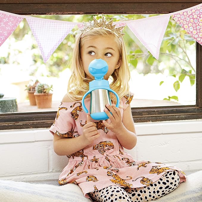 Munchkin Stainless Steel Straw Cup, Cool Cat Design, Insulated Double Walled Beaker for Kids, Toddler Sippy Cup for Babies 18+ Months, Drinking Bottle with Straw, Hot/Cold Drinks  (8oz/237ml)