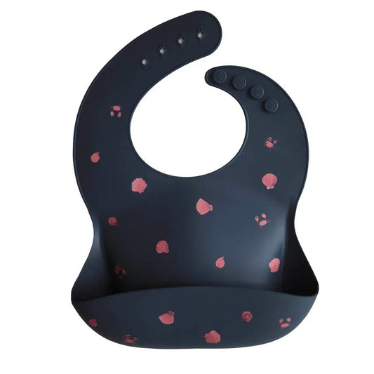 Mushie Silicone Baby Bib – Adjustable Fit Waterproof Bib – Shells Smoke - Adenzo Comfies