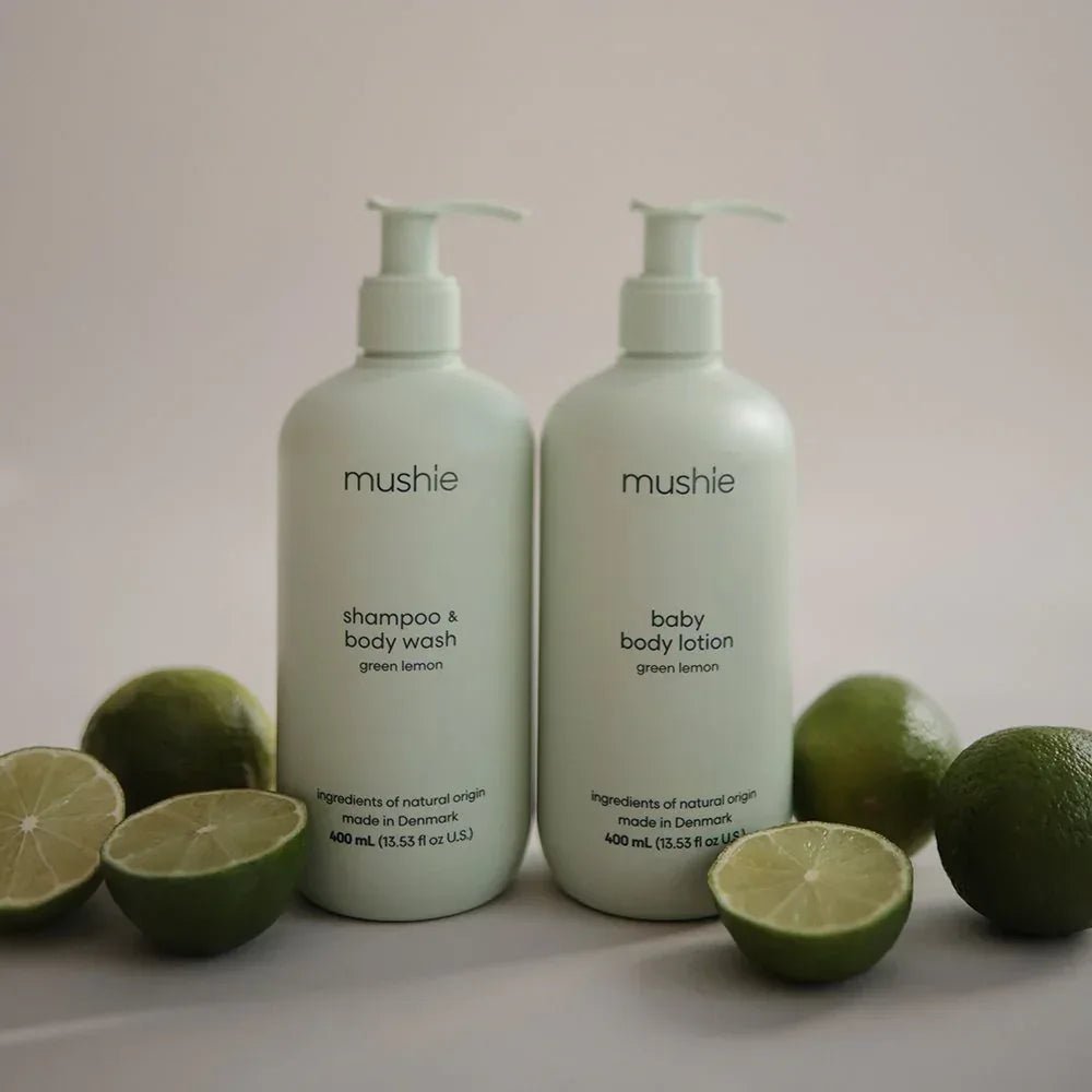 Mushie Baby Body Lotion – Green Lemon – COSMOS Organic – Made in Denmark – 400 mL - Adenzo Comfies