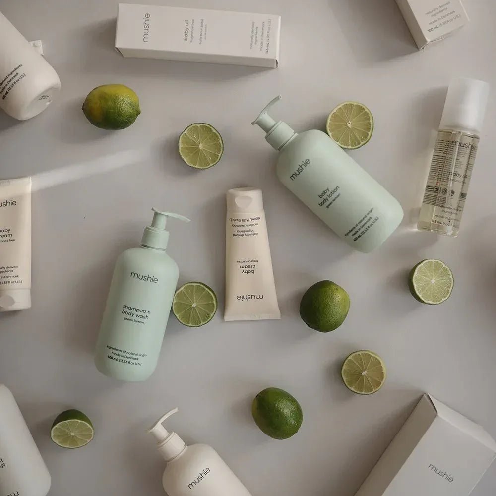 Mushie Baby Body Lotion – Green Lemon – COSMOS Organic – Made in Denmark – 400 mL - Adenzo Comfies