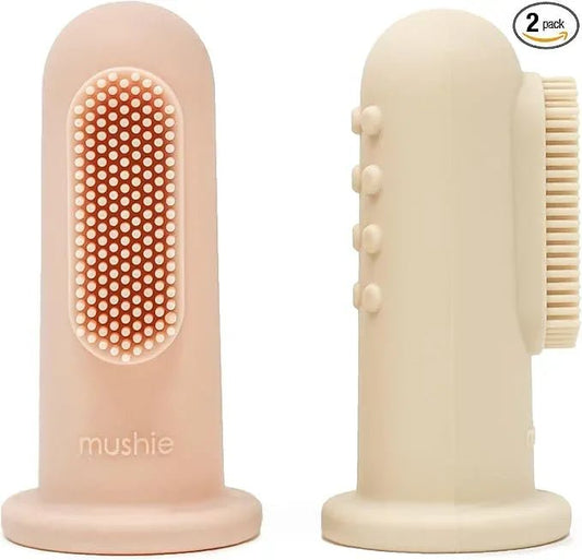 Mushie Baby Finger Toothbrush – Blush/Shifting Sand – 2‑Pack - Adenzo Comfies