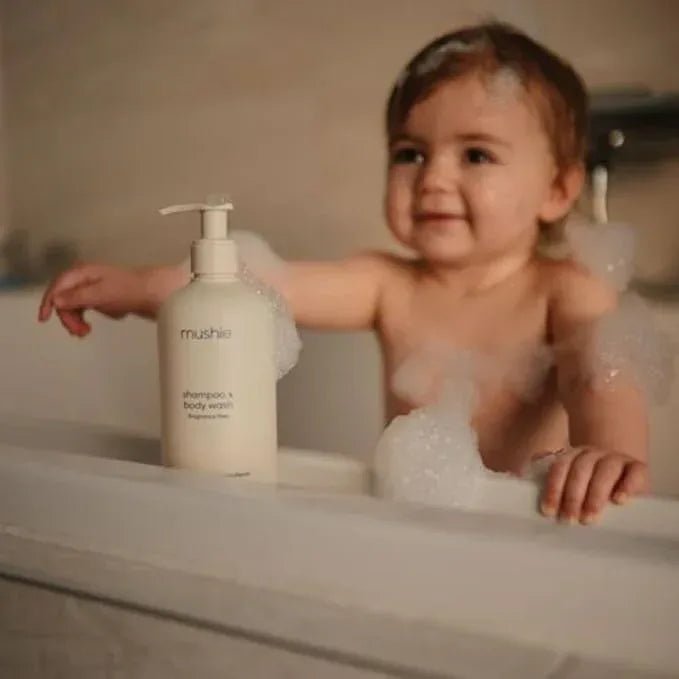 Mushie Baby Shampoo & Body Wash – Gentle Formula for Delicate Skin – COSMOS Organic – Made in Denmark – Green Lemon – 13.53 fl oz (400 mL) - Adenzo Comfies