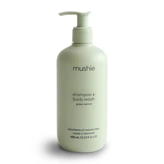 Mushie Baby Shampoo & Body Wash – Gentle Formula for Delicate Skin – COSMOS Organic – Made in Denmark – Green Lemon – 13.53 fl oz (400 mL) - Adenzo Comfies