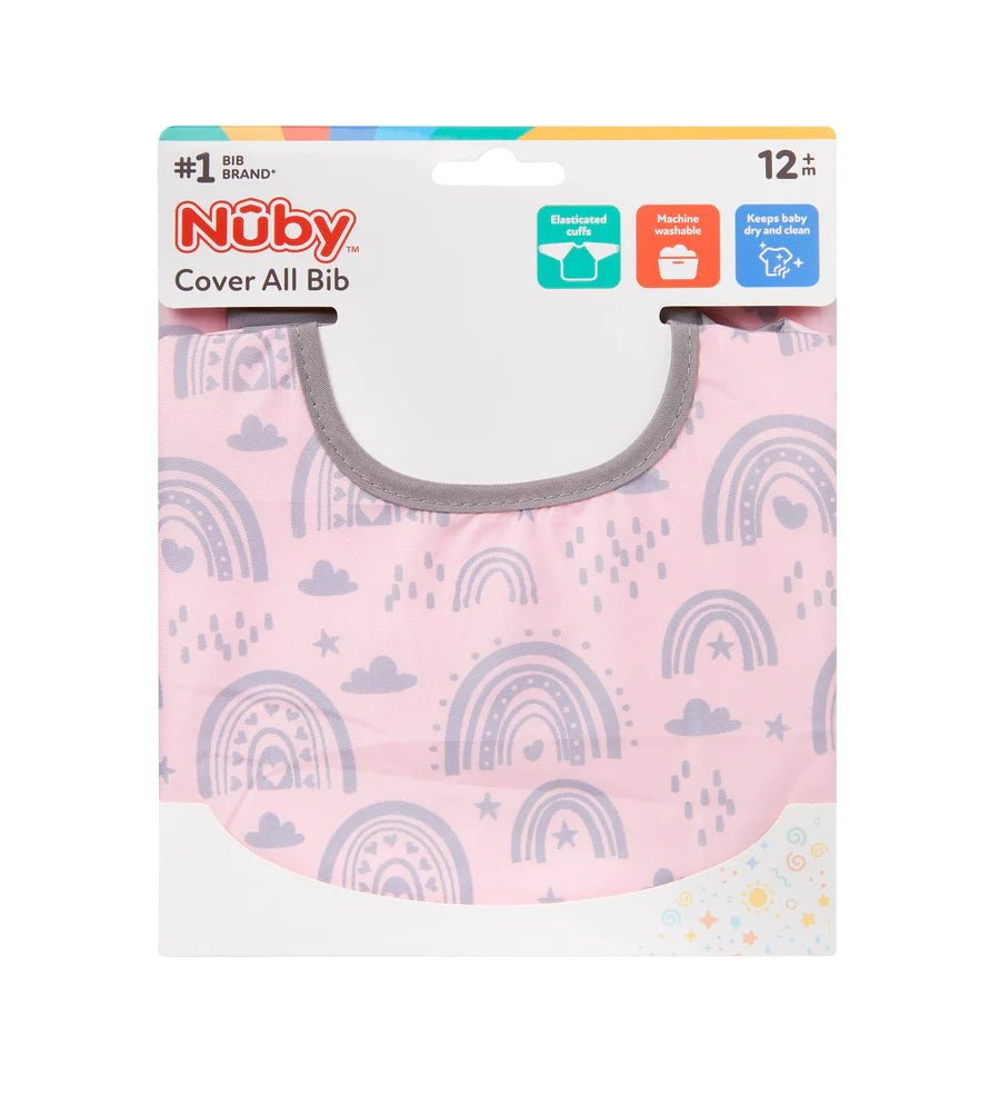 Nuby Coverall Baby Bibs 1 Pack – Waterproof Long Sleeve Weaning Bibs for Toddlers, Easy Velcro Fastening, Wipe Clean PEVA Feeding Bibs - Adenzo Comfies