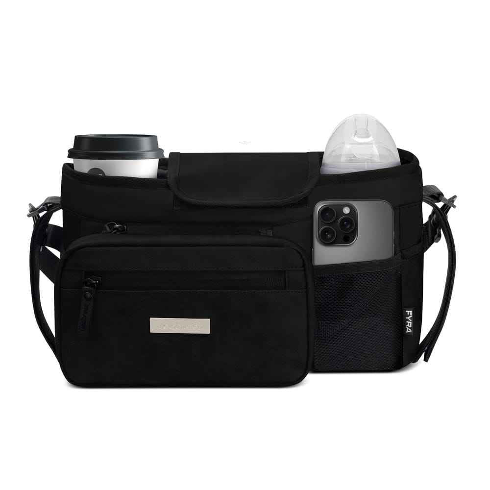 Neobreez FYRA Universal Baby Stroller Organizer, Baby Stroller Caddy Hanging Bag with Insulated Cup Holder, Bottle Holders, Phone Pocket, Fits For All Strollers, Pram Buggy Pushchair Organizer Bag-Black . - Adenzo Comfies