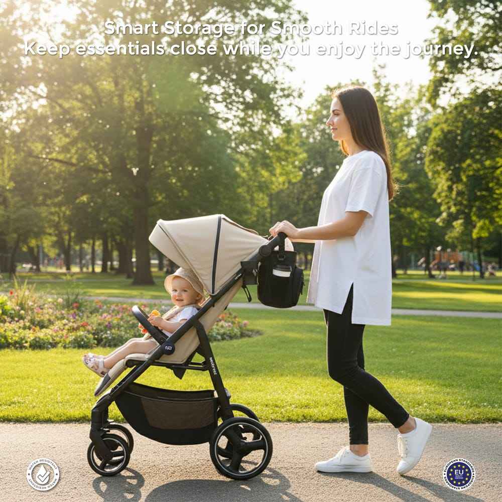 Neobreez FYRA Universal Baby Stroller Organizer, Baby Stroller Caddy Hanging Bag with Insulated Cup Holder, Bottle Holders, Phone Pocket, Fits For All Strollers, Pram Buggy Pushchair Organizer Bag-Black . - Adenzo Comfies