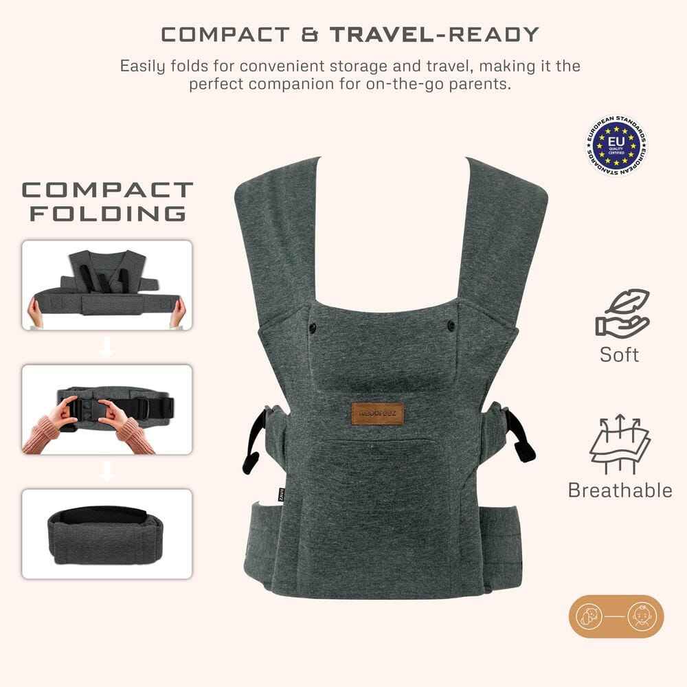 Neobreez ZAVII 2-in-1 Baby Carrier for Newborns To Toddler,Head Support,Extra Soft&Ergonomic,Detachable Privacy Hood&Saliva Cotton Bib,Lightweight Easily Adjustable Hip Infant Carrier,7-26lbs,3-12kg. - Adenzo Comfies