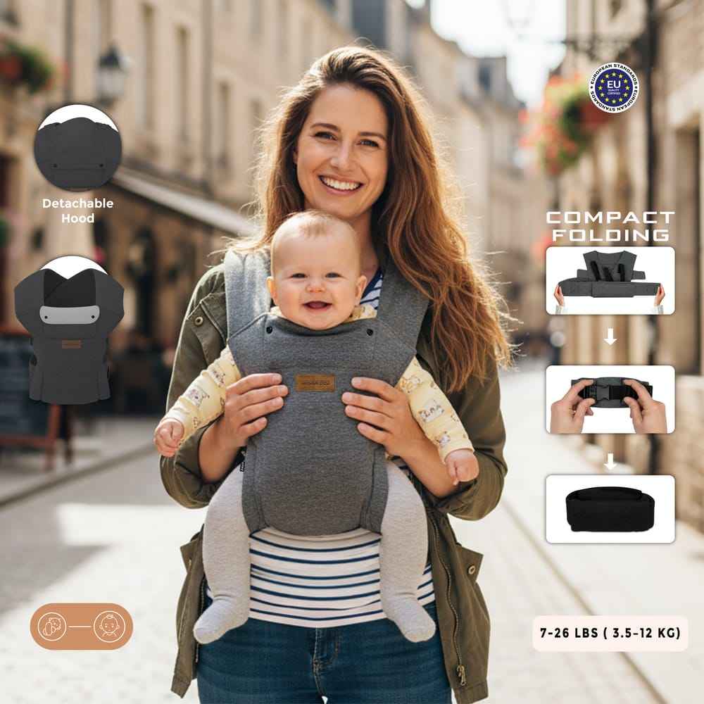 Neobreez ZAVII 2-in-1 Baby Carrier for Newborns To Toddler,Head Support,Extra Soft&Ergonomic,Detachable Privacy Hood&Saliva Cotton Bib,Lightweight Easily Adjustable Hip Infant Carrier,7-26lbs,3-12kg. - Adenzo Comfies